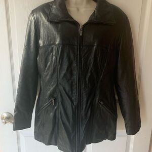 Ladies New York by Winlit Black Leather Coat Petite Medium